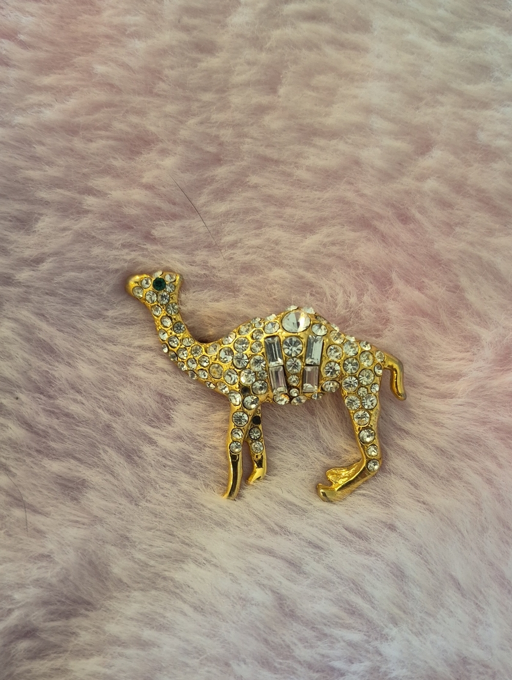 Gold Crystal Camel Pin with Clear Rhinestones